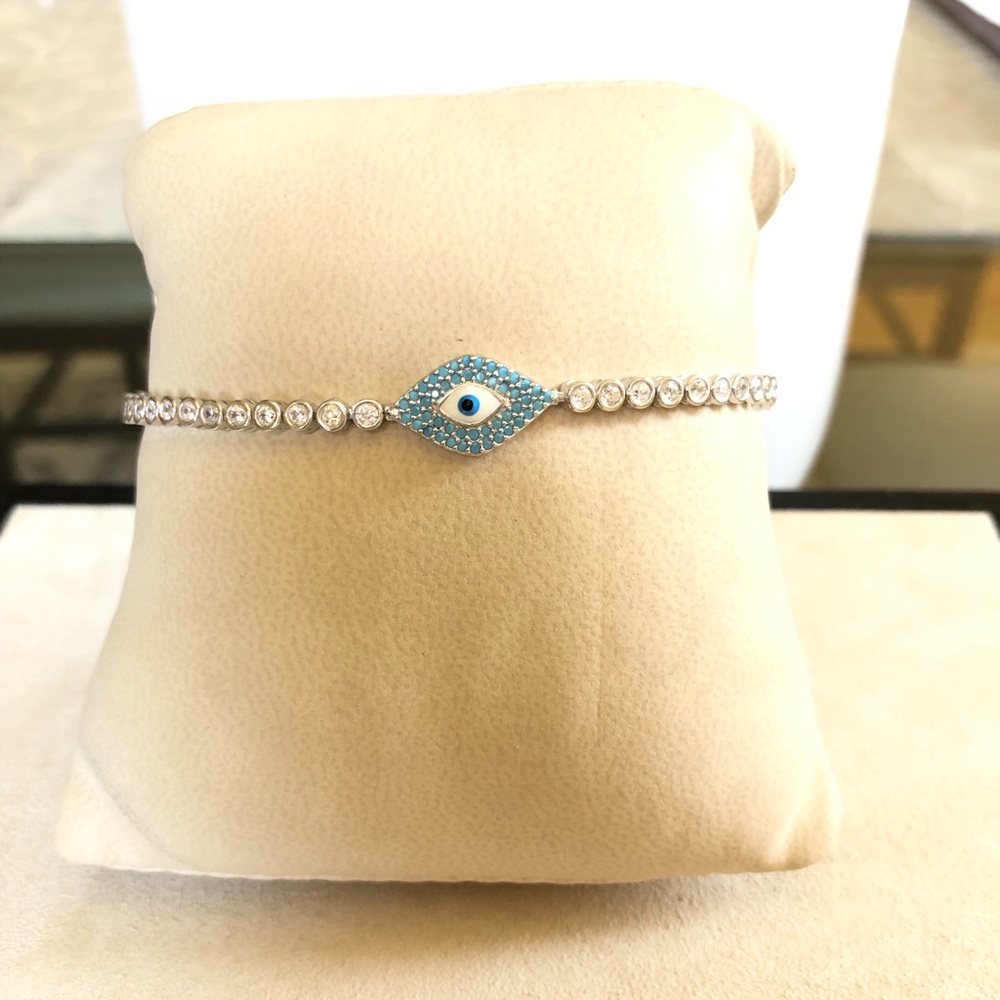 ♦️SOLD♦️🧿 EVIL EYE 🧿 Adjustable Sterling Silver Bracelet - Picture 5 of 8
